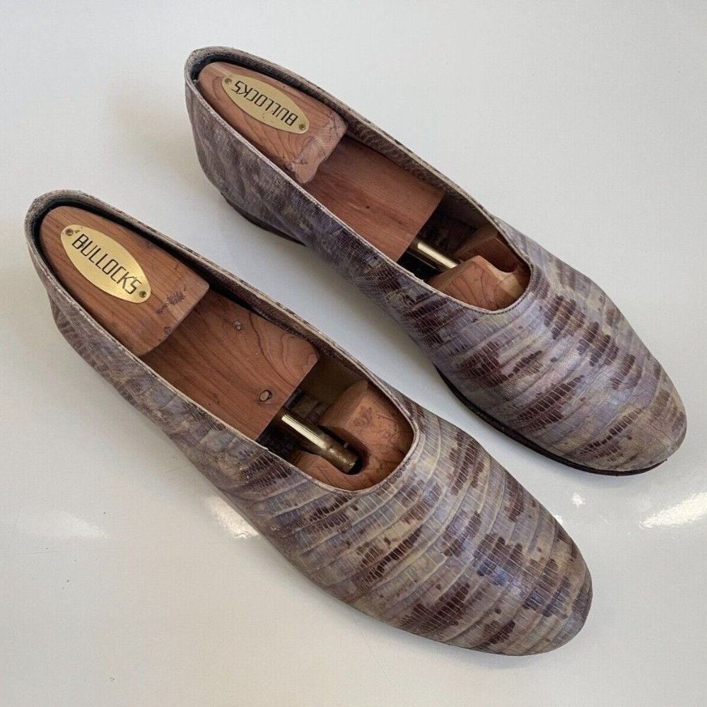 Limited Edition MARTINIANO Women's Iguana Skin Glove Shoes Purple Brown Leather